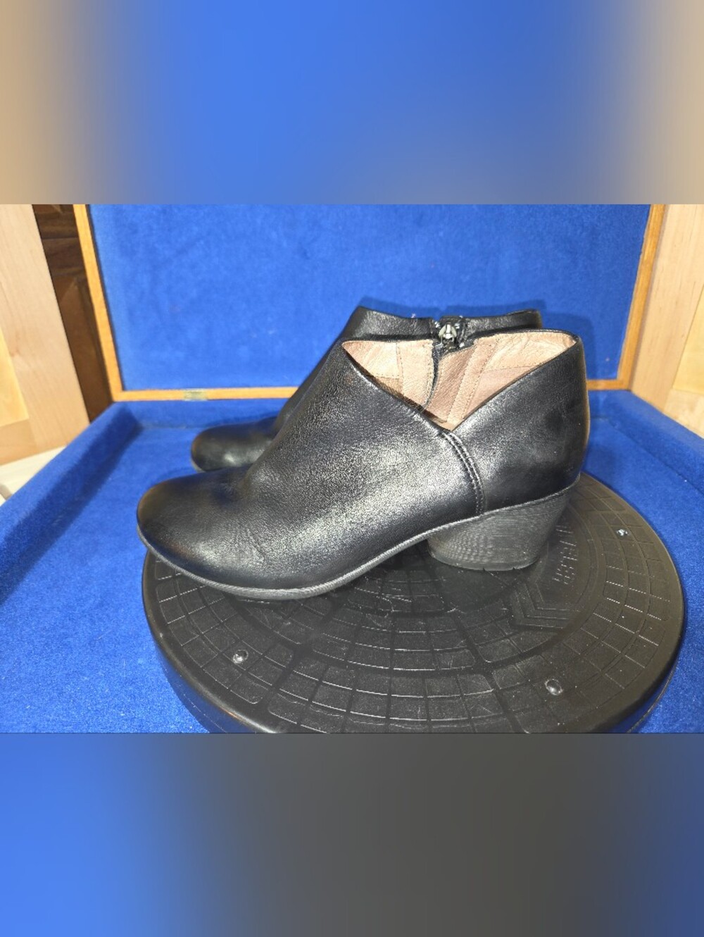 Women’s Dansko Raina Black Leather Ankle Booties with Low Block Heel, Sz. 6-US